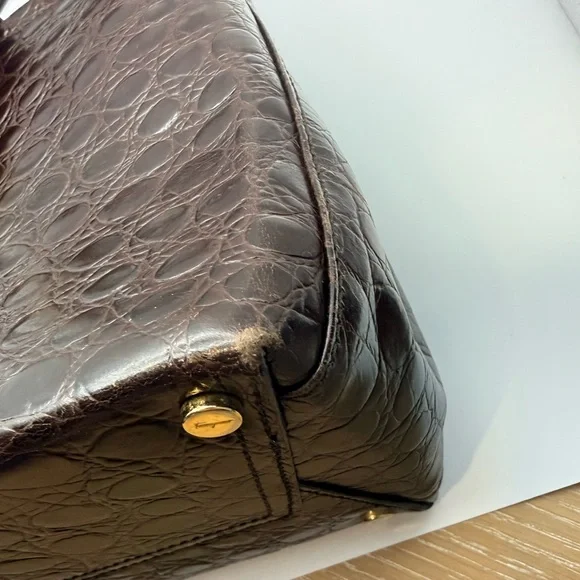 Vintage Salvatore Ferragamo Brown Croc Top Handle 2-Way Bag w/ Strap - Picture 7 of 14